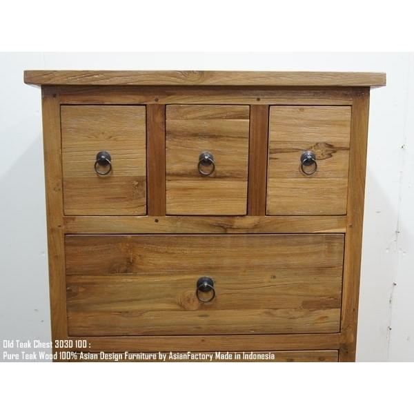 オールドチーク無垢材 チェスト3D3D 100cm 抽斗6杯 アジアン家具 バリ