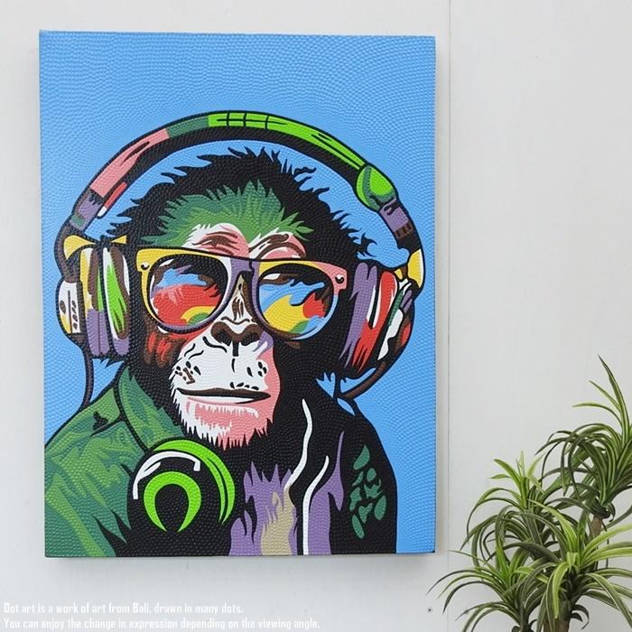 ドットアート 80cm × 60cm DJモンキー ドットペインティング モダン