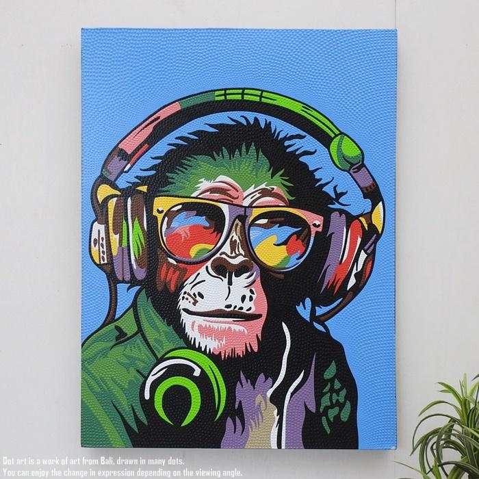 ドットアート 80cm × 60cm DJモンキー ドットペインティング モダン