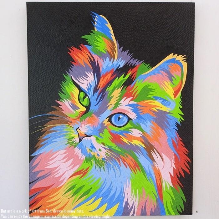 ドットアート 70cm × 90cm 猫 ネコ ねこ モダンアート 手描き 絵画