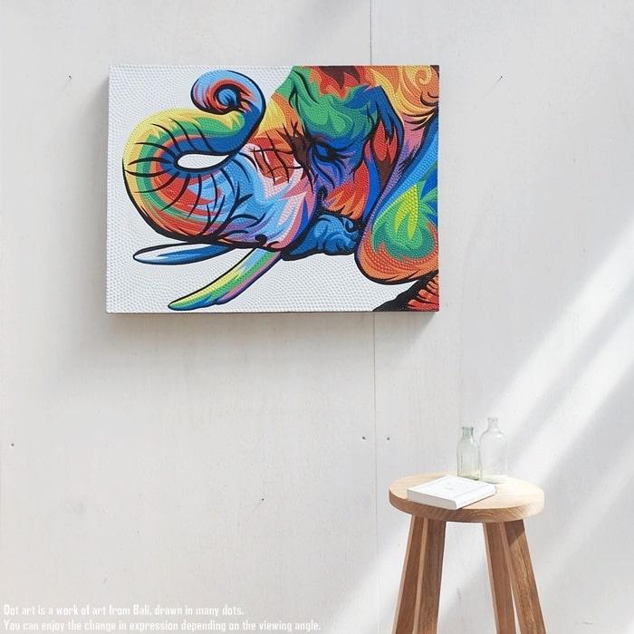 ドットアート 80cm × 60cm 象 モダンアート 手描き 絵画 ゾウ ぞう