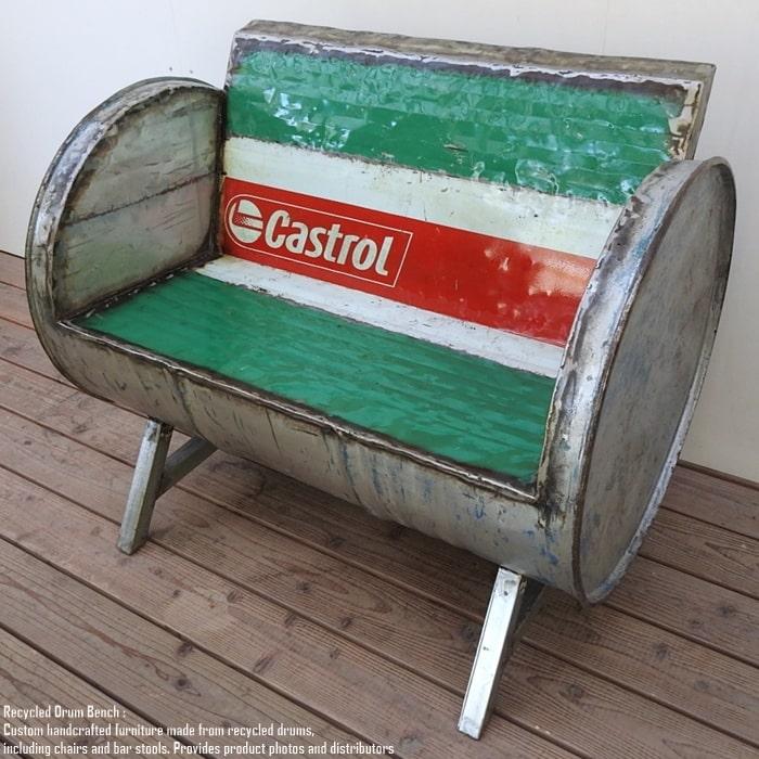 ドラム缶をリメイクしたベンチ 2P M 2人掛け 1.5人掛け Castrol 