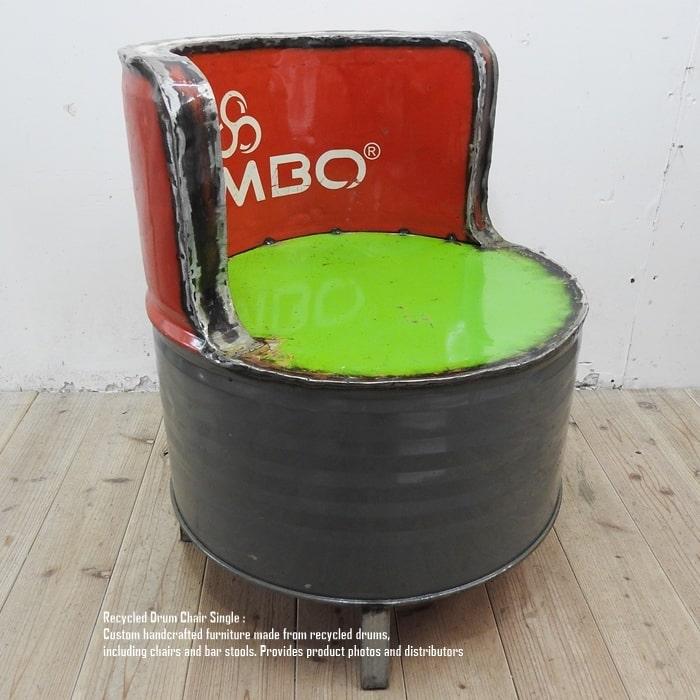 M●東名セール　1点物　リメイク家具ドラム缶チェア1P1人掛けアイアン椅子 ドラム缶をリメイクしたシングルチェア 1P H スチール椅子 リメイク