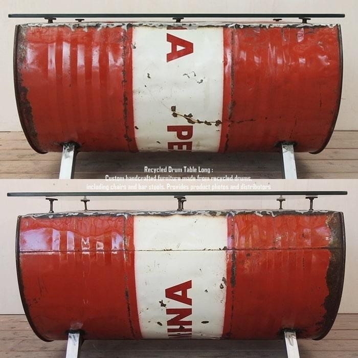一点物 ドラム缶をリメイクしたテーブル 90cm ロング ガラステーブル