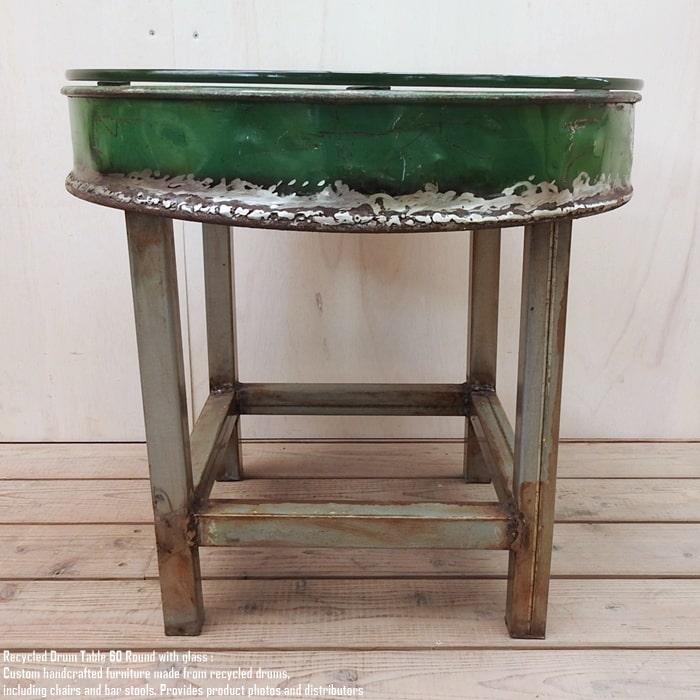 一点物 ドラム缶をリメイクしたテーブル 60cm ラウンド ガラス 一点物 ドラム缶をリメイクしたテーブル 60cm ラウンド ガラス
