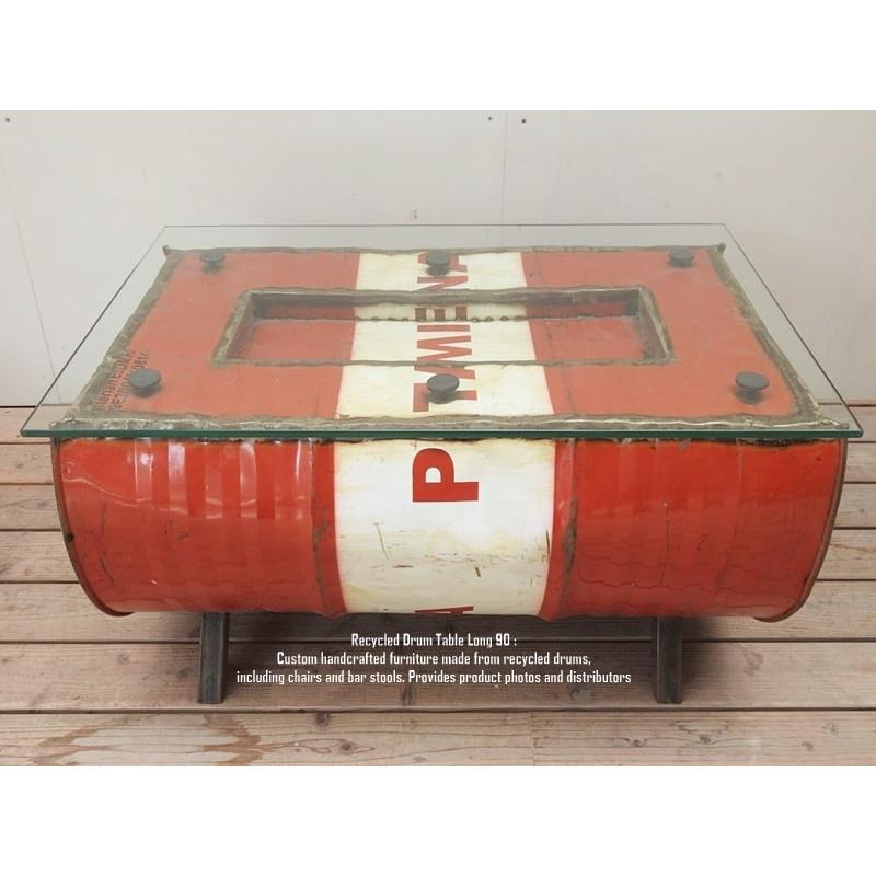 訳有 ガラステーブル 一点物 ドラム缶をリメイクしたテーブル 90cm