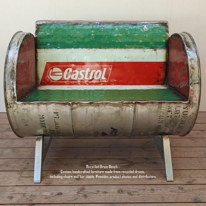 ドラム缶をリメイクしたベンチ2P S Castrolカストロール 2人掛け 1.5人 