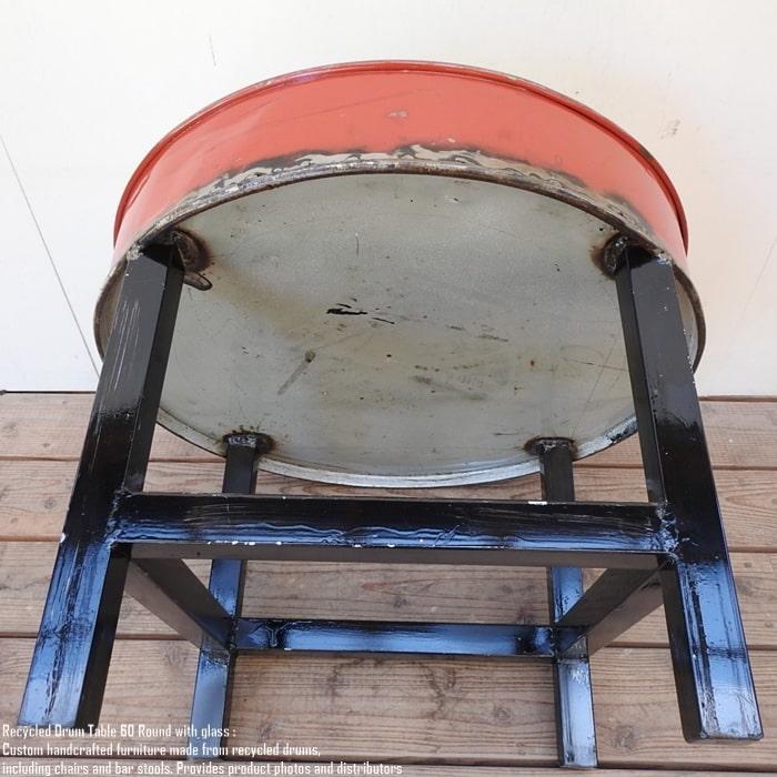 ドラム缶をリメイクしたテーブル 60cm ラウンド ガラステーブル ドラム缶をリメイクしたテーブル 60cm ラウンド ガラステーブル