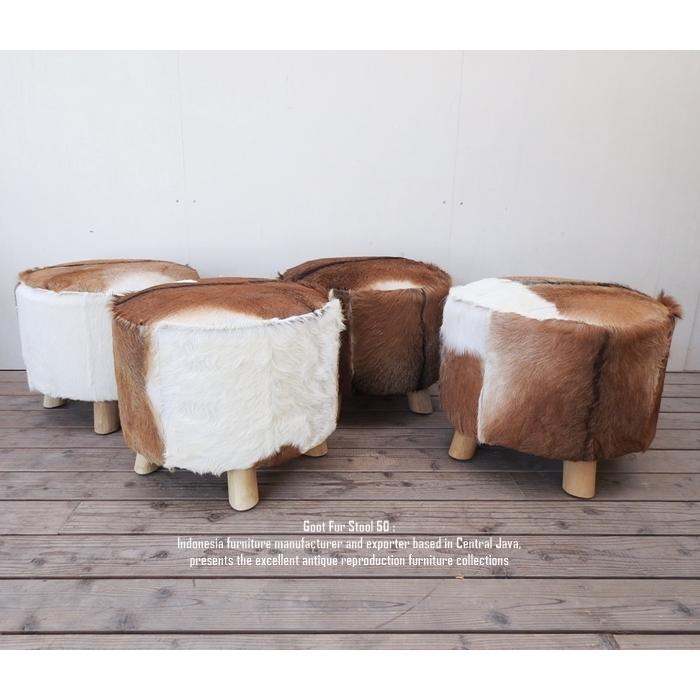 (美品)ハラコ チェア 毛皮 椅子 スツール 天然木 本革 山羊毛皮 ラウンドスツール 50cm 丸椅子 ハラコチェア 毛皮 天然素材