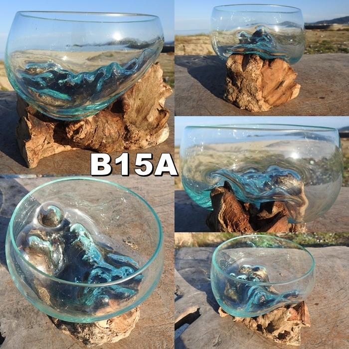 吹きガラスと天然木のオブジェ B15 金魚鉢 メダカ水槽 花瓶 流木ガラス ガラス鉢 プランター 花瓶 アクアリウム ガラスボウル テラリウム コケリウム｜q-style｜02
