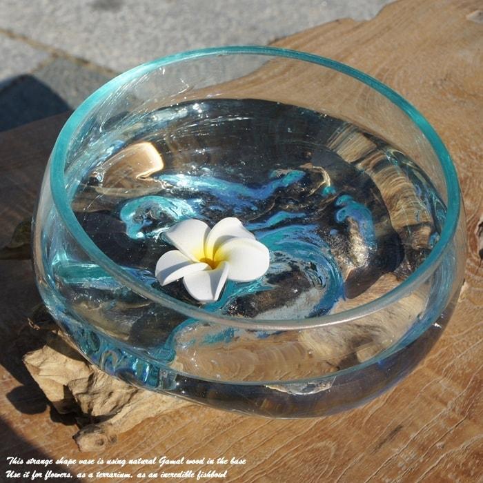 吹きガラスと天然木のオブジェ B18 金魚鉢 メダカ水槽 花瓶 流木ガラス