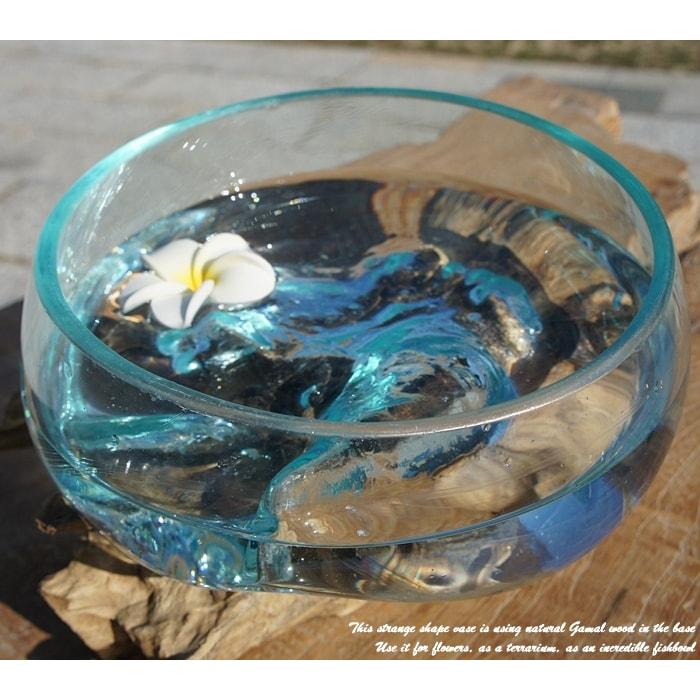 吹きガラスと天然木のオブジェ B18 金魚鉢 メダカ水槽 花瓶 流木ガラス