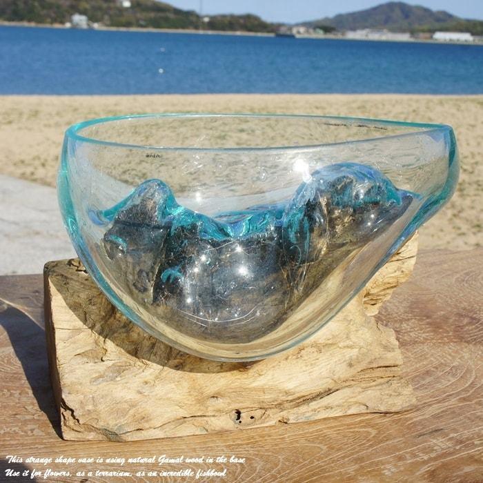 吹きガラスと天然木のオブジェ B20 金魚鉢 メダカ水槽 花瓶 流木 吹きガラスと天然木のオブジェ B20 金魚鉢 メダカ水槽 花瓶 流木