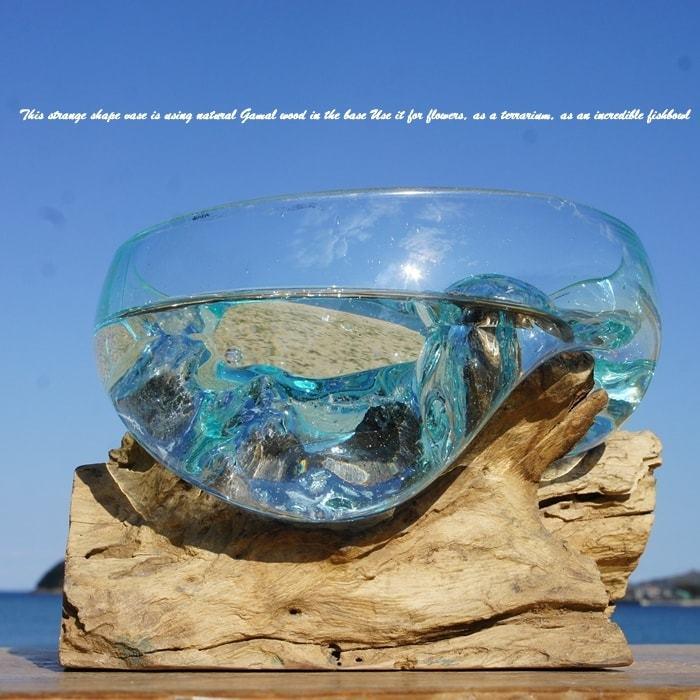 吹きガラスと天然木のオブジェ B20 金魚鉢 メダカ水槽 花瓶 流木ガラス ガラス鉢 プランター 花瓶 アクアリウム ガラスボウル テラリウム コケリウム｜q-style｜12