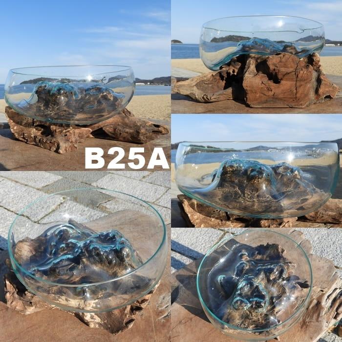 吹きガラスと天然木のオブジェ B25 金魚鉢 メダカ水槽 花瓶 流木ガラス