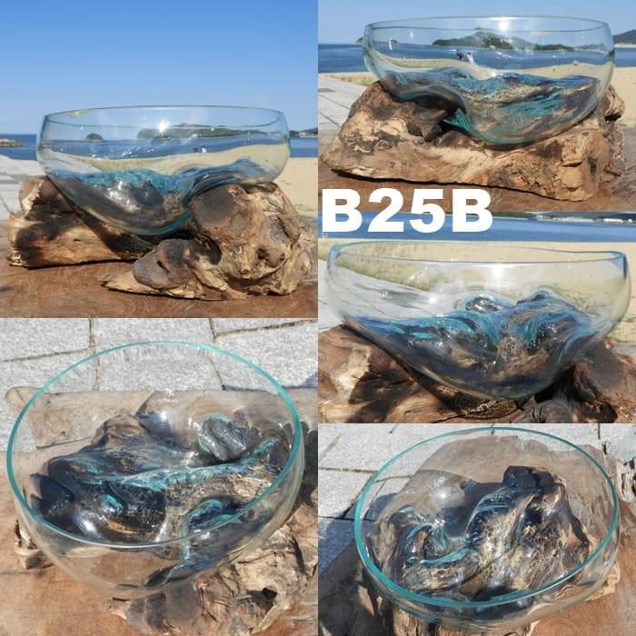吹きガラスと天然木のオブジェ B25 金魚鉢 メダカ水槽 花瓶 流木ガラス