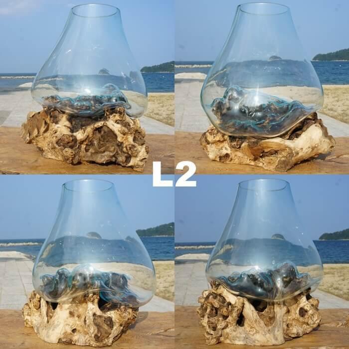 吹きガラスと天然木のオブジェ L 金魚鉢 メダカ水槽 花瓶 流木ガラス