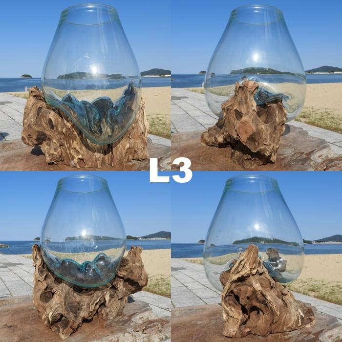 吹きガラスと天然木のオブジェ L 金魚鉢 メダカ水槽 花瓶 流木ガラス