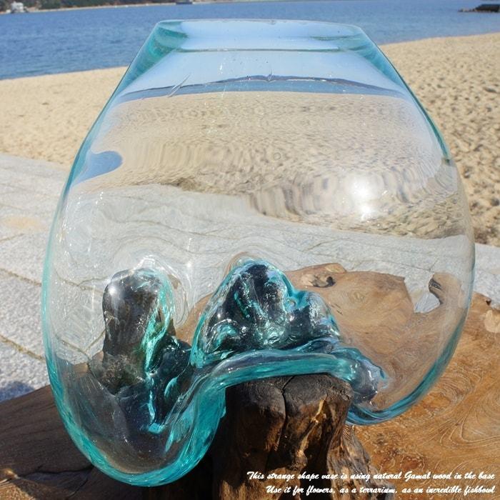 吹きガラスと天然木のオブジェ M 金魚鉢 メダカ水槽 花瓶 流木 吹きガラスと天然木のオブジェ M 金魚鉢 メダカ水槽 花瓶 流木