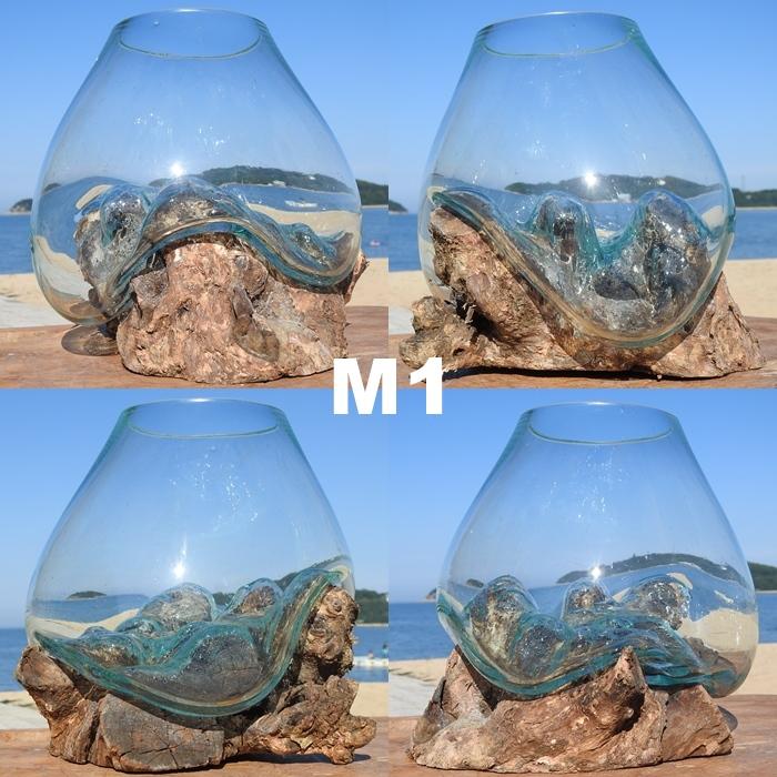 吹きガラスと天然木のオブジェ M 金魚鉢 メダカ水槽 花瓶 流木 吹きガラスと天然木のオブジェ M 金魚鉢 メダカ水槽 花瓶 流木