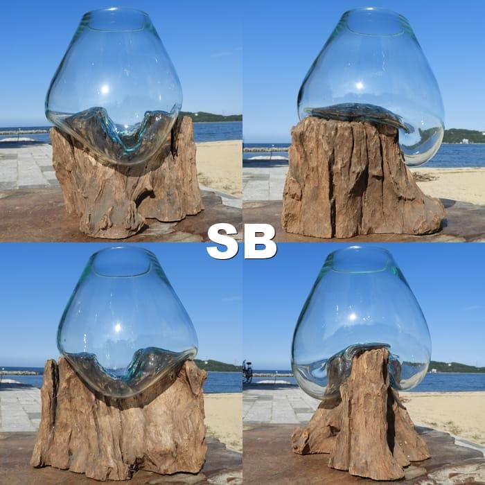 吹きガラスと天然木のオブジェ S20 金魚鉢 メダカ水槽 花瓶 流木ガラス