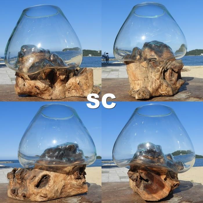 吹きガラスと天然木のオブジェ S20 金魚鉢 メダカ水槽 花瓶 流木ガラス