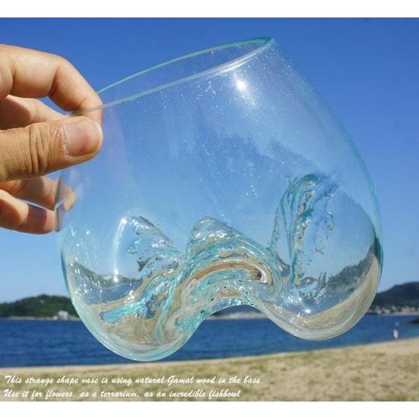 吹きガラスと天然木のオブジェ S20 金魚鉢 メダカ水槽 花瓶 流木ガラス
