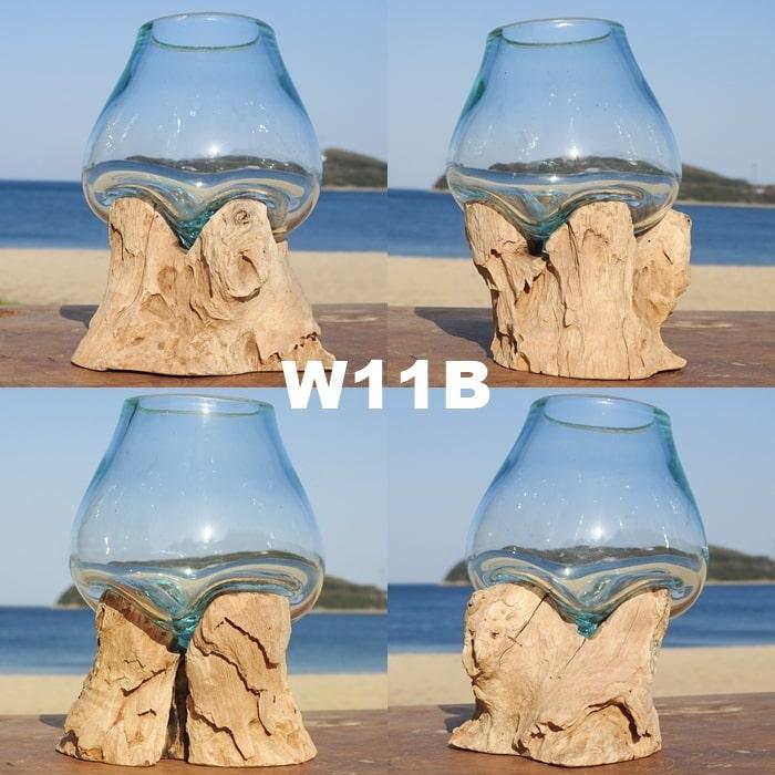 吹きガラスと天然木のオブジェ W11 金魚鉢 メダカ水槽 花瓶 流木 吹きガラスと天然木のオブジェ W11 金魚鉢 メダカ水槽 花瓶 流木