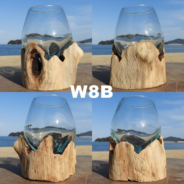 吹きガラスと天然木のオブジェ W8 金魚鉢 メダカ水槽 花瓶 流木ガラス