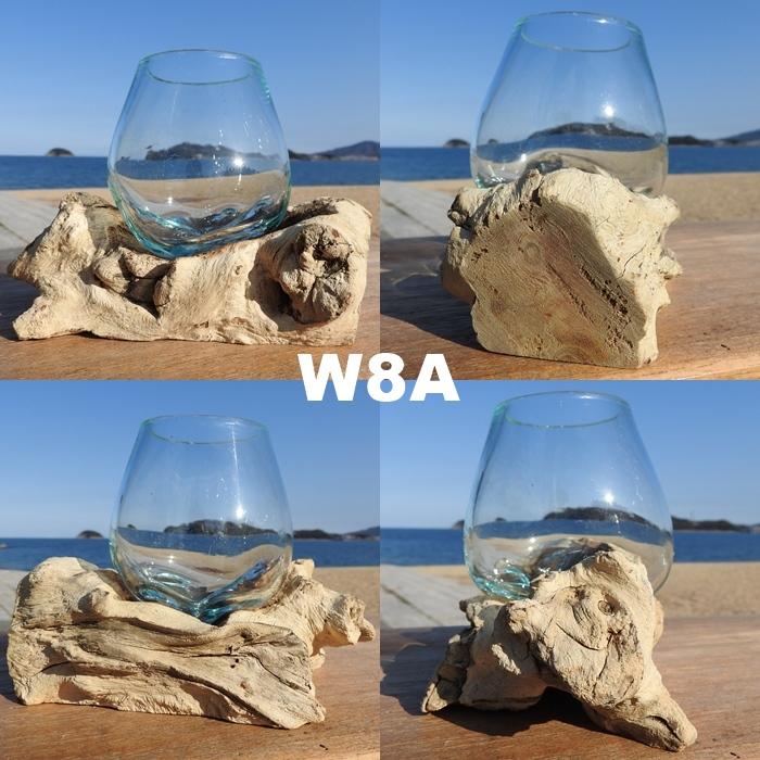 吹きガラスと天然木のオブジェ W8 金魚鉢 メダカ水槽 花瓶 流木ガラス