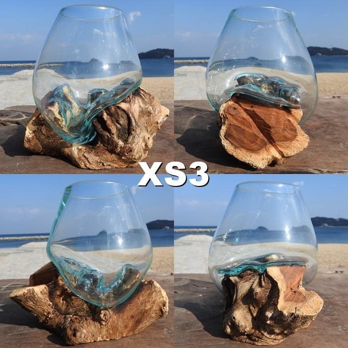 吹きガラスと天然木のオブジェ XS15 金魚鉢 メダカ水槽 花瓶