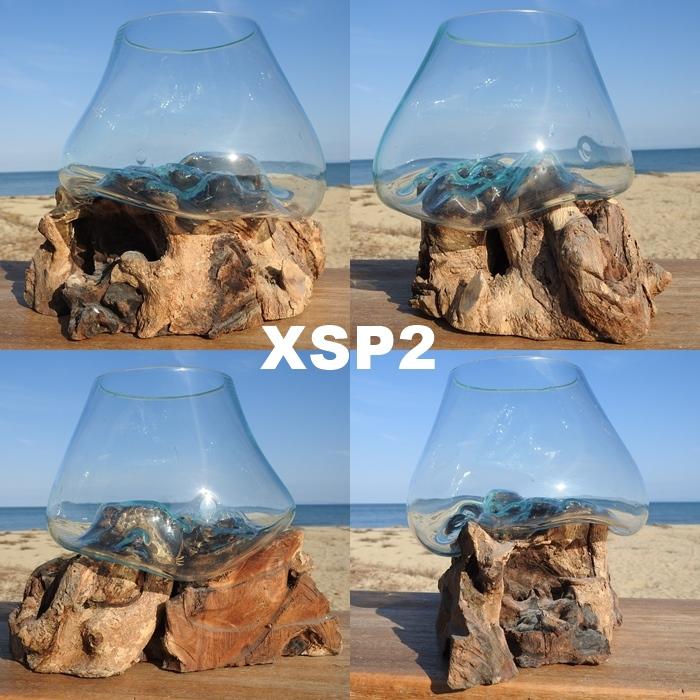 吹きガラスと天然木のオブジェ XSP18 金魚鉢 メダカ水槽 花瓶 流木ガラス ガラス鉢 プランター 花瓶 アクアリウム ガラスボウル テラリウム コケリウム｜q-style｜03