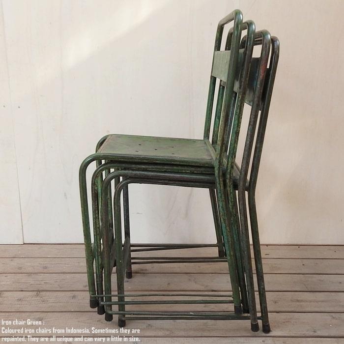 アイアンチェア グリーン 緑 鉄製 スツール 椅子 いす スチール スタッキング インダストリアル 工業系 アンティーク調 ヴィンテージ風｜q-style｜18