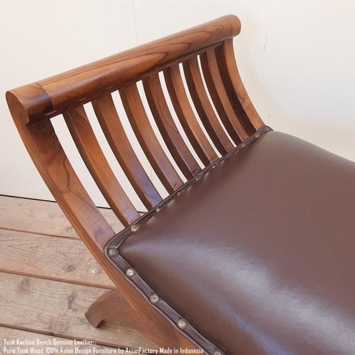 ベンチ 本革 木製 牛革 レザー 革製 腰掛 椅子 長椅子 天然木 チーク材
