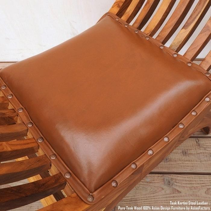 カルティニチェア チーク無垢材 レザー NA 牛革 革張り スツール