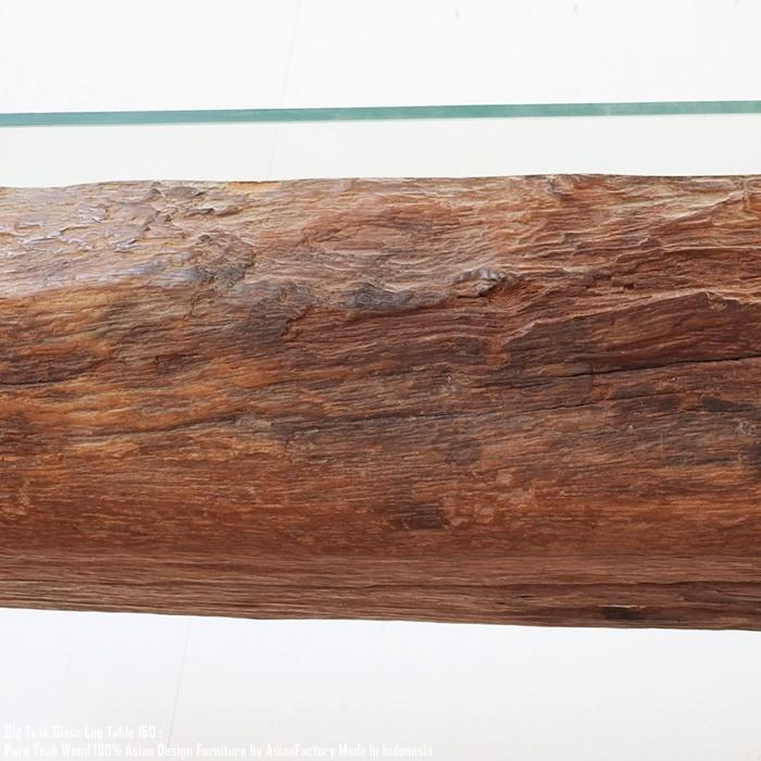 希少 オールドチーク ガラス 丸太 テーブル 155cm×50cm×42cm
