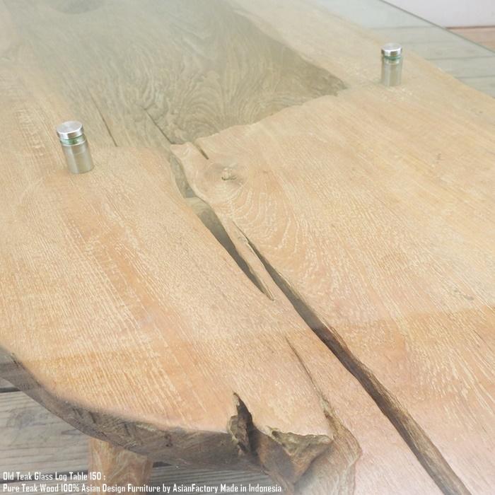希少 オールドチーク ガラス 丸太 テーブル 155cm×50cm×42cm 木製 木