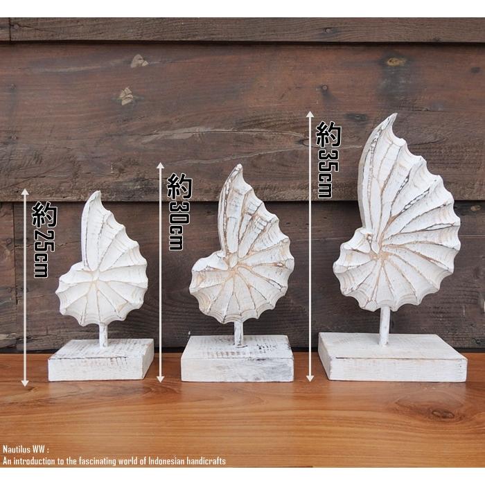 木製オブジェ オウムガイ 30cm 貝 ホワイトウォッシュ 木彫りのアート 