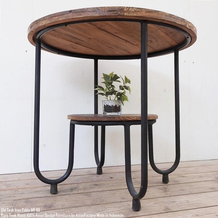 オールドチークアイアンテーブル 65NR チーク材天板 円卓 カフェ