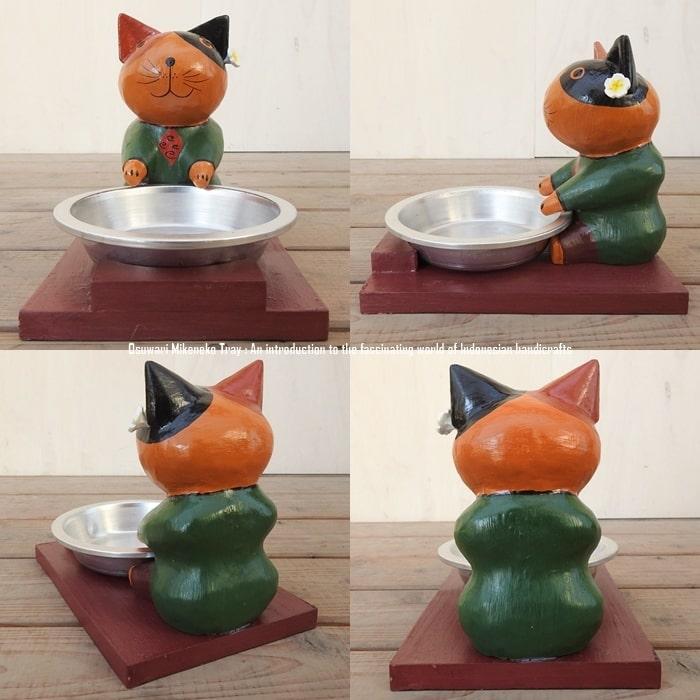 三毛猫の餌入れ1皿タイプ & ウェルカムボード15cm バリ雑貨 アジアン雑貨 お座り三毛猫 餌入れ フードボール キャットフード トレー エサ入れ 水