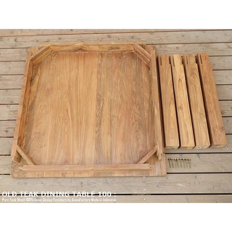ダイニングテーブル 正方形 食卓 100cm × 100cm チーク材 オールドチーク 無垢材 木製 木 ウッド ナチュラルブラウン スクエアテーブル_9