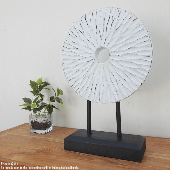 アジアンテイスト オブジェ [光] 35cm 木製装飾 ホワイトウォッシュ