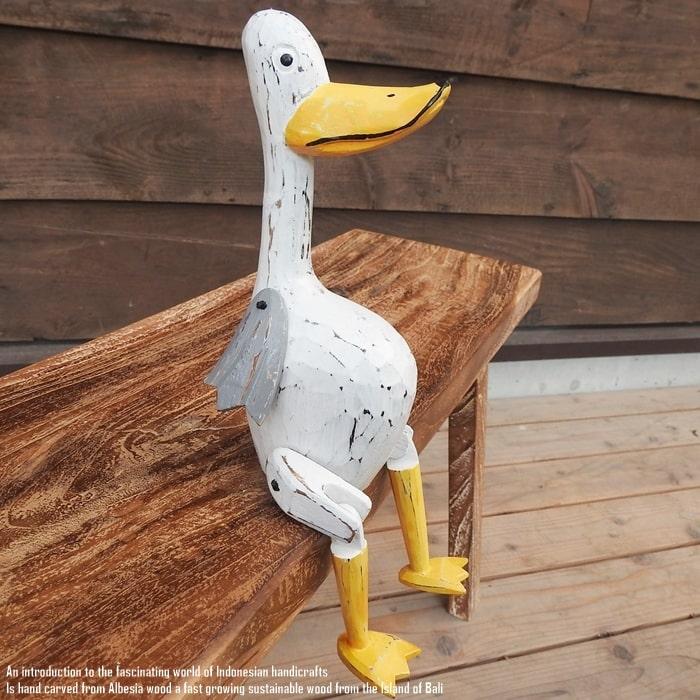 お座り アヒルさん 白 Mサイズ ウェルカム人形 家鴨 あひる 木彫りの
