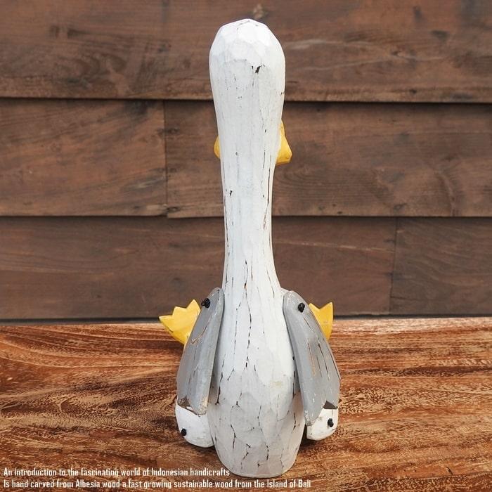 お座り アヒルさん 白 Mサイズ ウェルカム人形 家鴨 あひる 木彫りの