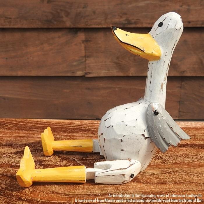 お座り アヒルさん 白 Sサイズ ウェルカム人形 家鴨 あひる 木製