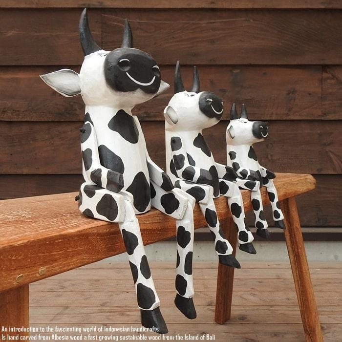 お座り うしさん Lサイズ ウェルカム人形 牛 うし 木製 天然木 木彫り