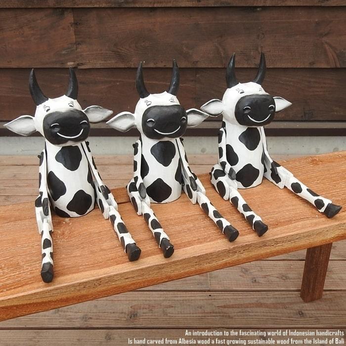 お座り うしさん Lサイズ ウェルカム人形 牛 うし 木製 天然木 木彫り