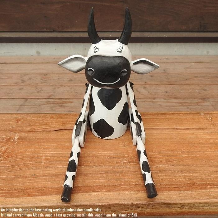 お座り うしさん Lサイズ ウェルカム人形 牛 うし 木製 天然木 木彫り