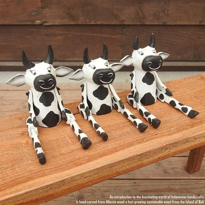 お座り うしさん Sサイズ ウェルカム人形 牛 うし 木製 木彫りの置物