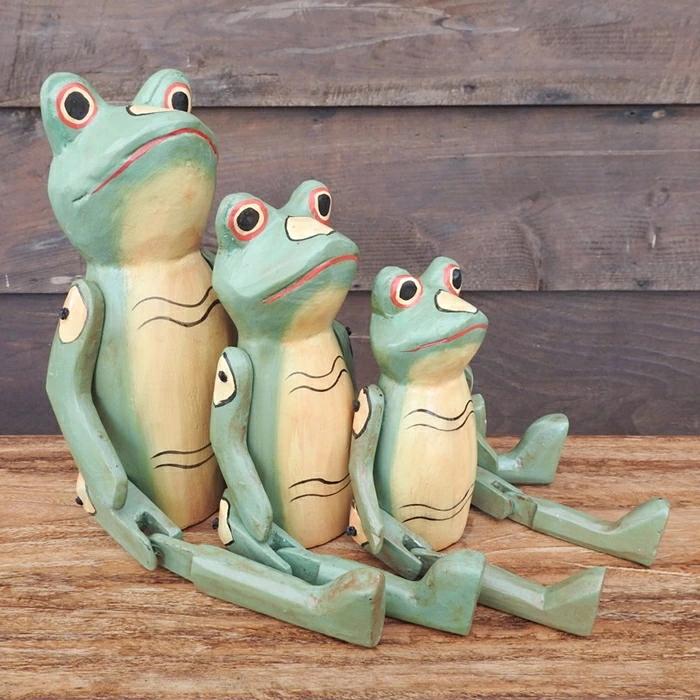 お座り カエルさん Lサイズ ウェルカム人形 蛙 かえる 木製 木彫りの